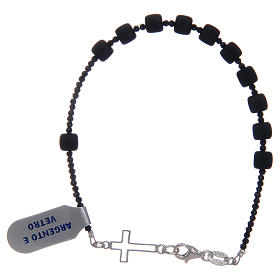 Pulseira terço vidro acetinado prata 925 preto
