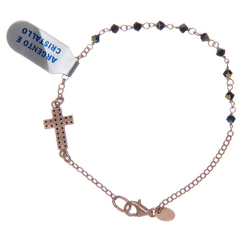 Interlock cross bracelet in pink silver with crystal beads 2