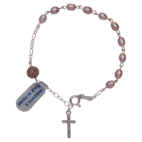 Pulseira prata 925 pérolas de água doce cor-de-rosa 2