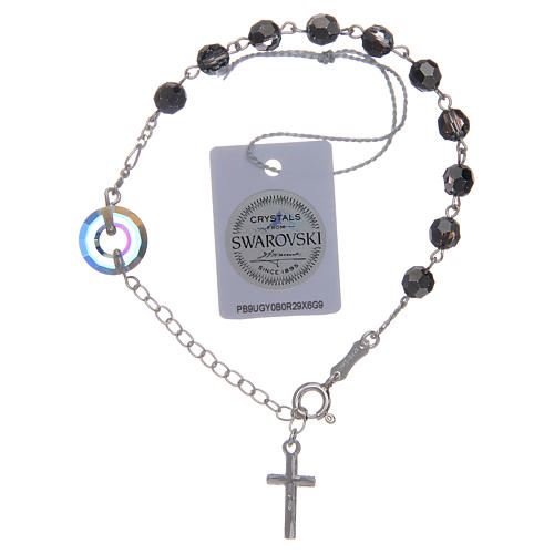 Rosary bracelet in 925 silver onyx enameled cross beads 6 mm