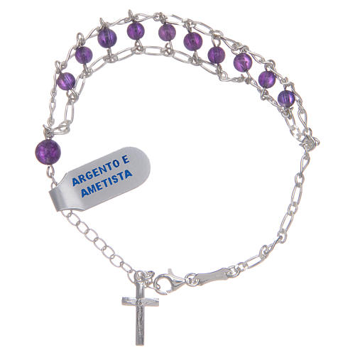 Bracelet in 925 sterling silver and amethyst 4 mm with double chain 1