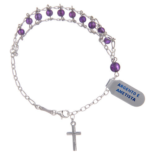 Bracelet in 925 sterling silver and amethyst 4 mm with double chain 2