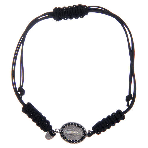 Bracelet corde argent 925 Miraculeuse argentée zircons noirs 1