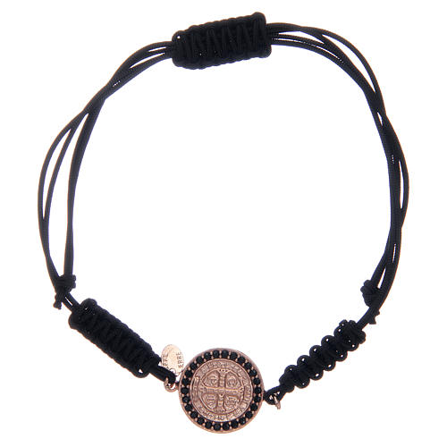 Bracelet corde argent 925 St Benoît rosé zircons noirs 1