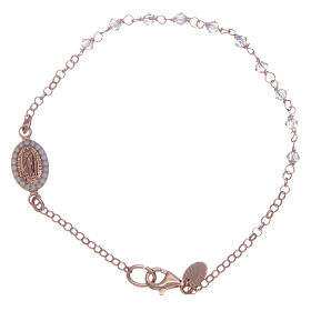 Pulseira prata 925 rosê e strass transparentes