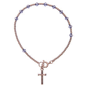 Pulsera rosario plata 925 con granos de strass violetas