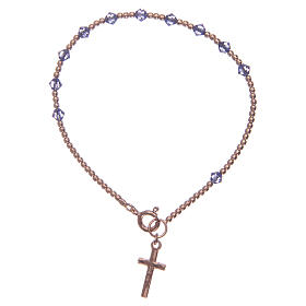 Pulsera rosario plata 925 con granos de strass violetas