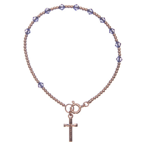 Pulsera rosario plata 925 con granos de strass violetas 1