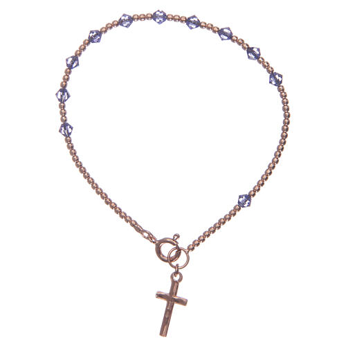 Pulsera rosario plata 925 con granos de strass violetas 2