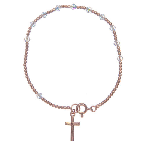 Bracciale rosario argento 925 rosato con strass da 4 mm trasparenti 1