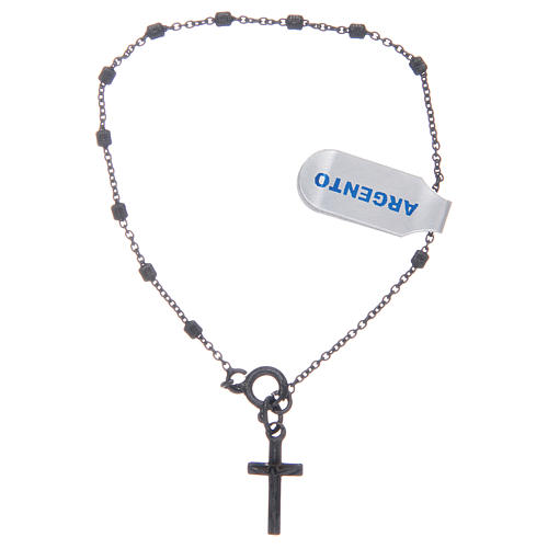 Rosary bracelet in 925 silver onyx enameled cross beads 6 mm