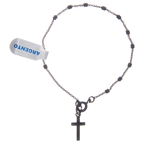 Bracelet with cross charm and 2x3 mm beads in black silver 2