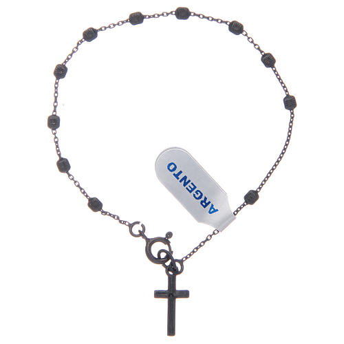Bracelet with cross charm and 3x4 mm beads in black silver 1