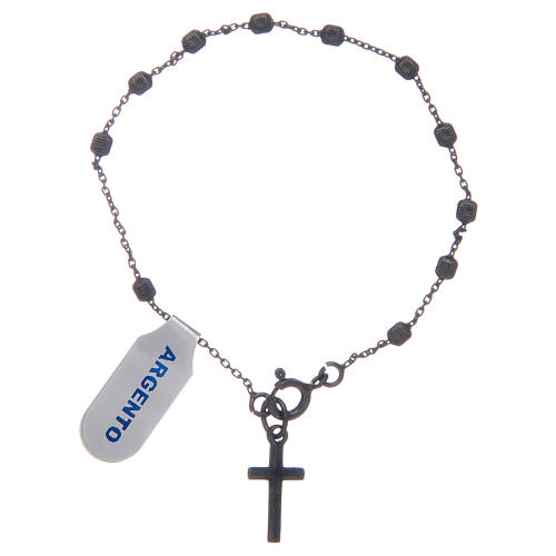 Bracelet with cross charm and 3x4 mm beads in black silver 2