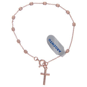 Bracelet with cross charm and 3x4 mm beads in pink silver