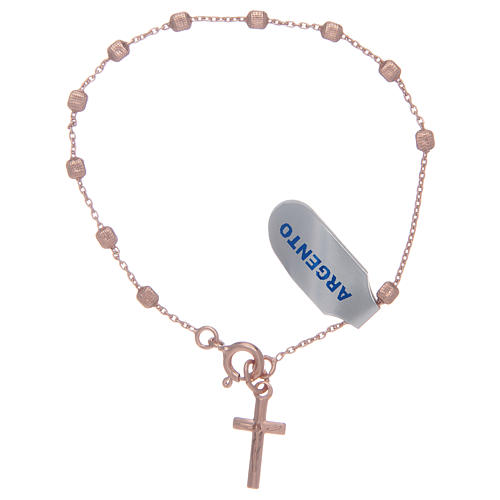 Bracelet with cross charm and 3x4 mm beads in pink silver 1