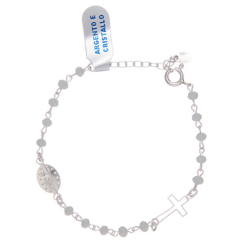 Pulseira terço em prata 925 e cristal branco 2