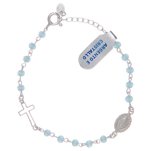 Pulsera rosario cadena de plata 925 y cristal celeste 1
