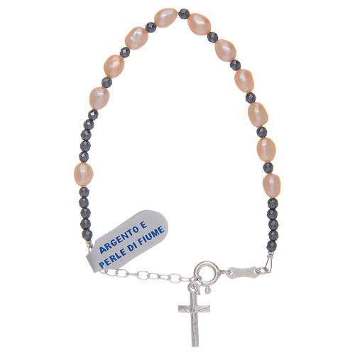 Pulsera rosario con perlas de río rosada de plata 800 1