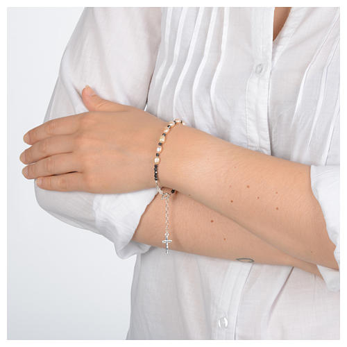 Bracelet chapelet avec perles d'eau douce rosées en argent 800 3