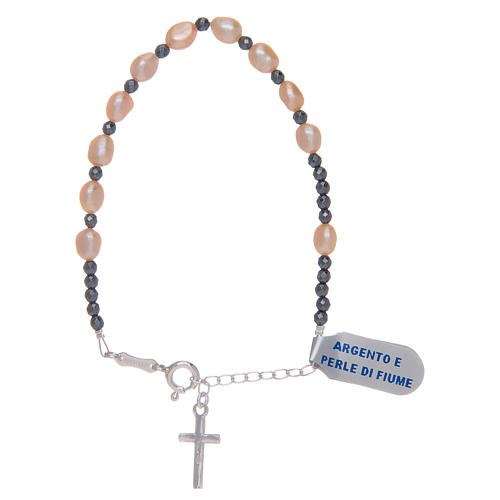 Bracciale rosario con perle di fiume rosato in argento 800 2