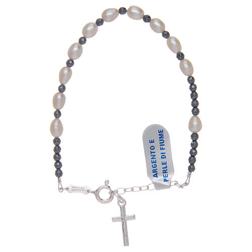 Rosary bracelet with river pearls white in 800 sterling silver 1
