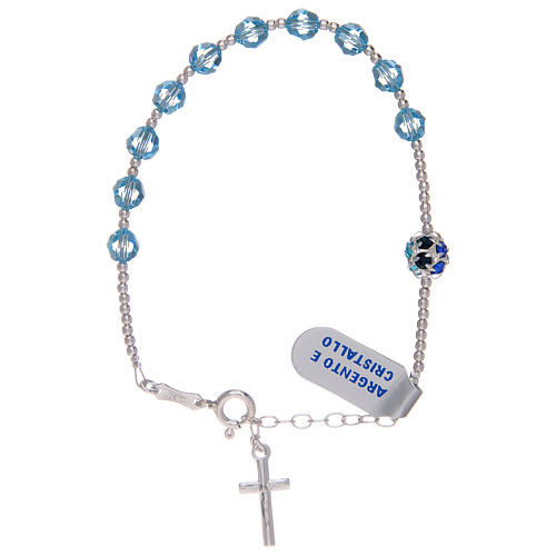 Dozen rosary bracelet in 925 sterling silver with sky blue strass 1
