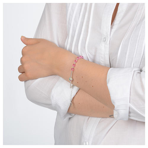 Rosary bracelet in 925 sterling silver and pink strass 3