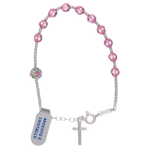 Pulsera rosario con strass rosa de plata 925 1