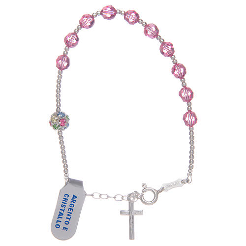 Bracciale rosario con strass rosa in argento 925 1