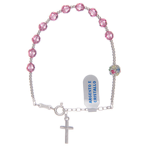 Bracciale rosario con strass rosa in argento 925 2