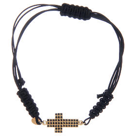 Pulseiras de Prata: Pulseira fio cruz em prata 925 dourada e zircões pretos