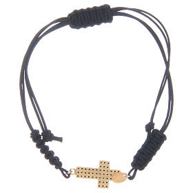 Pulseiras de Prata: Pulseira fio cruz em prata 925 dourada e zircões pretos