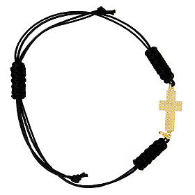 Bracelet croix argent 925 doré avec zircons transparents corde