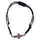 Bracelet in 925 sterling silver with black zircons, rosè cross and cord s1