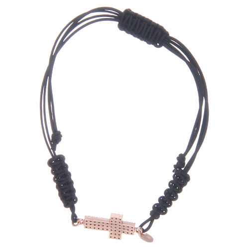 Pulseira cruz prata 925 com zircões pretos e fio 2