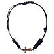 Bracelet corde avec croix rosée 1,3x1 cm avec zircons noirs argent 925 s1