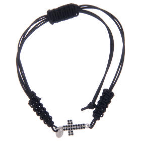 Bracelet corde avec croix argent 925 zircons noirs