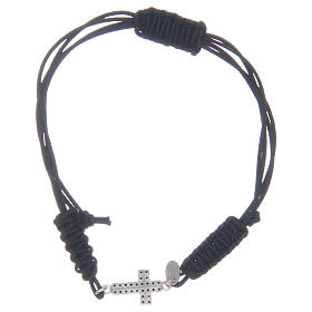 Bracelet corde avec croix argent 925 zircons noirs