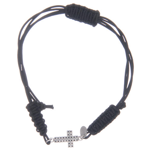 Bracelet corde avec croix argent 925 zircons noirs 2