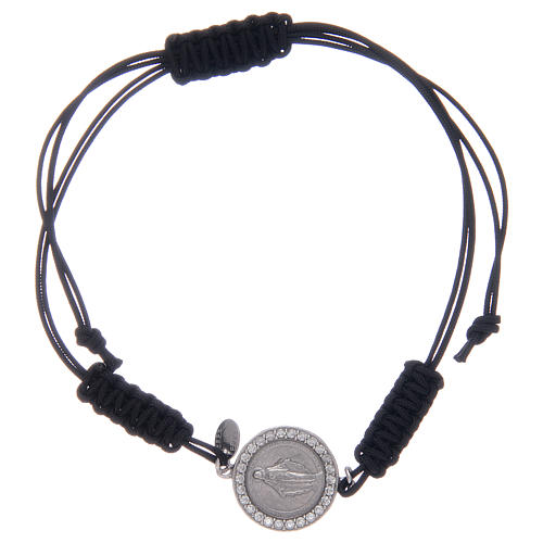 Bracelet with cord and Miraculous medalet in 925 sterling silver 1