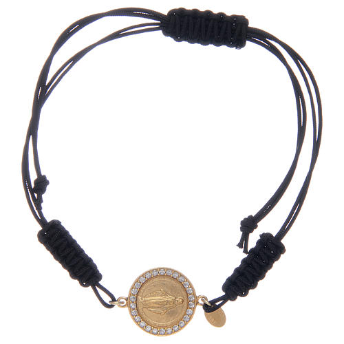 Bracelet corde Médaille Miraculeuse zircons transparents argent 925 1