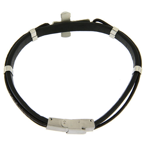 Bracelet in steel and leather with applications and manufactured cross 2