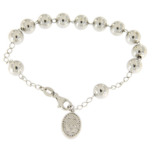 Religious bracelet in 925 sterling steel with a 8 mm ball, Saint Rita image and white zircons 2