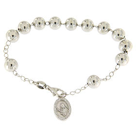 Religious bracelet in 925 sterling steel with a 8 mm ball, Saint Rita image and white zircons
