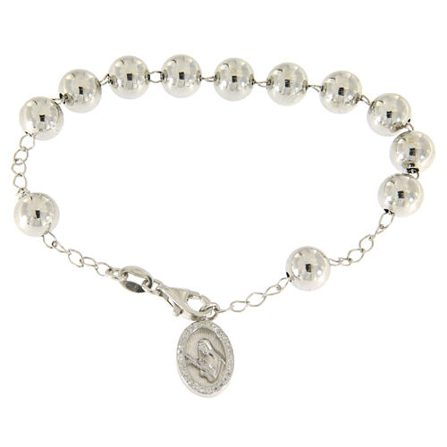 Religious bracelet in 925 sterling steel with a 8 mm ball, Saint Rita image and white zircons 1