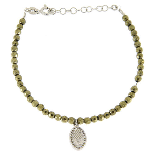 Religious bracelet with hematite spheres sized 3 mm and a medalet with zircons 2