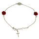 Bracelet roses en résine médaille zircons et croix lisse s1