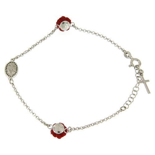 Bracelet with resin roses, a zirconate medalet and a smooth cross 2