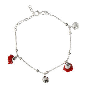 Bracelet with resin red roses and silver